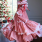 Playful Square Neck Red Homecoming Dress Long Sleeve Stripes A-Line Birthday Dress D0489