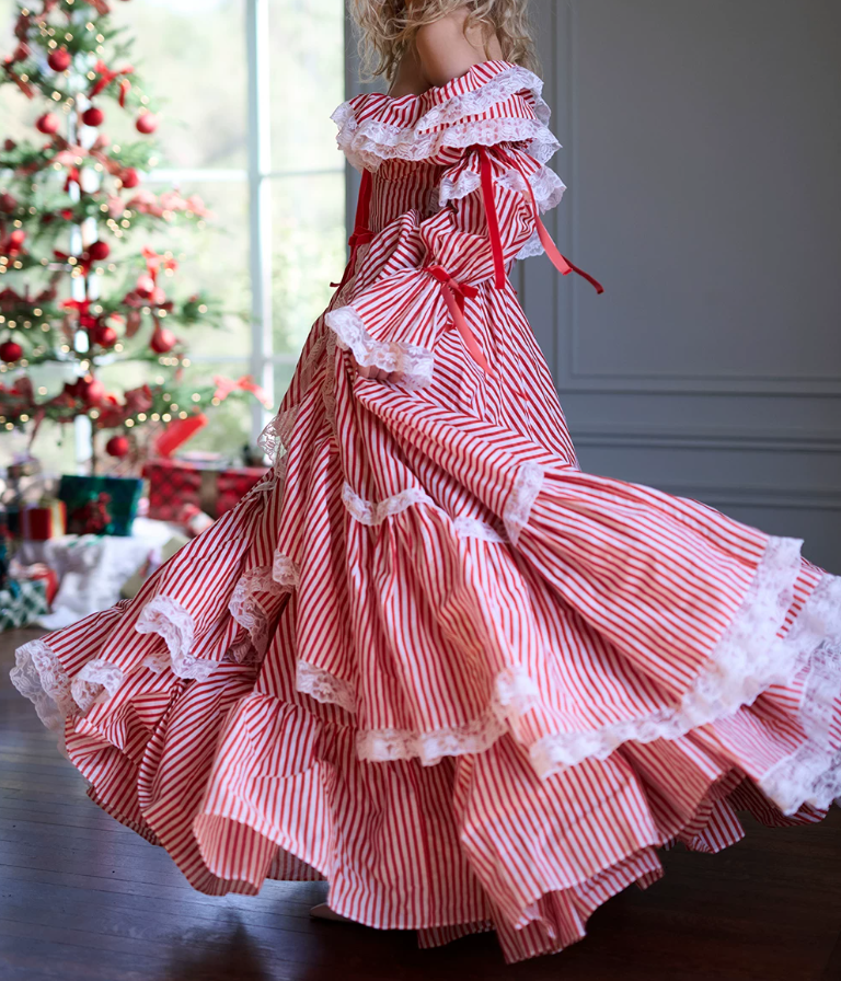 Playful Square Neck Red Homecoming Dress Long Sleeve Stripes A-Line Birthday Dress D0489