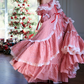 Playful Square Neck Red Homecoming Dress Long Sleeve Stripes A-Line Birthday Dress D0489