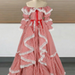 Playful Square Neck Red Homecoming Dress Long Sleeve Stripes A-Line Birthday Dress D0489