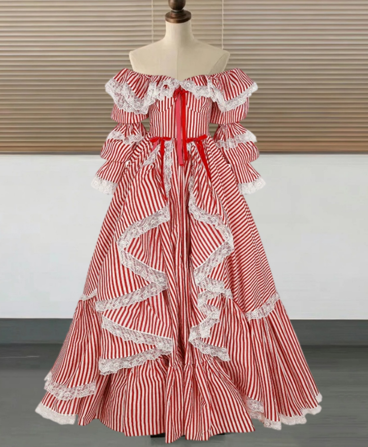 Playful Square Neck Red Homecoming Dress Long Sleeve Stripes A-Line Birthday Dress D0489