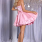 Mini robe de soirée en satin, sans bretelles, sans manches, ligne a, simple, C899