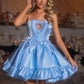 Mini robe de soirée en satin, sans bretelles, sans manches, ligne a, simple, C899