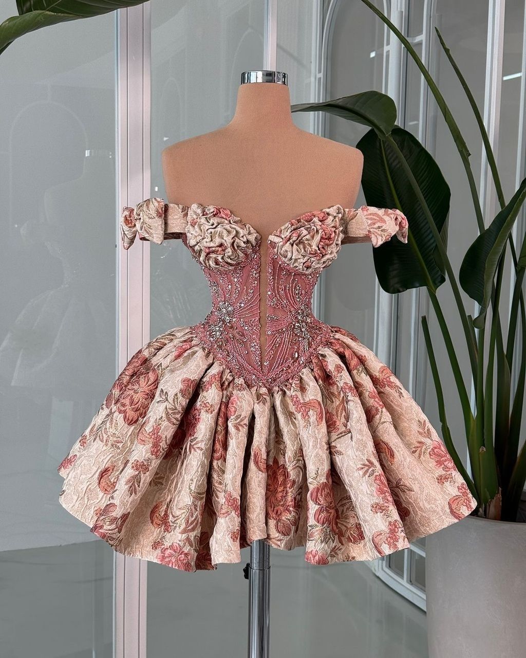 Gorgeous Off The Shoulder Homecoming Dress Floral Bows Beading A-Line Birthday Dress D0499