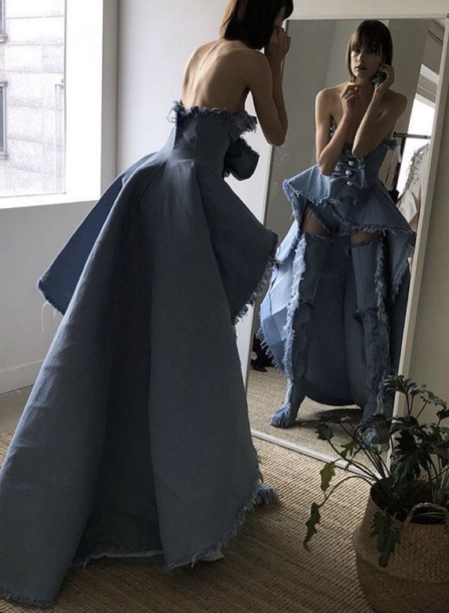 Playful Strapless Homecoming Dress Denim Blue Ruffles A-Line Birthday Dress D0501