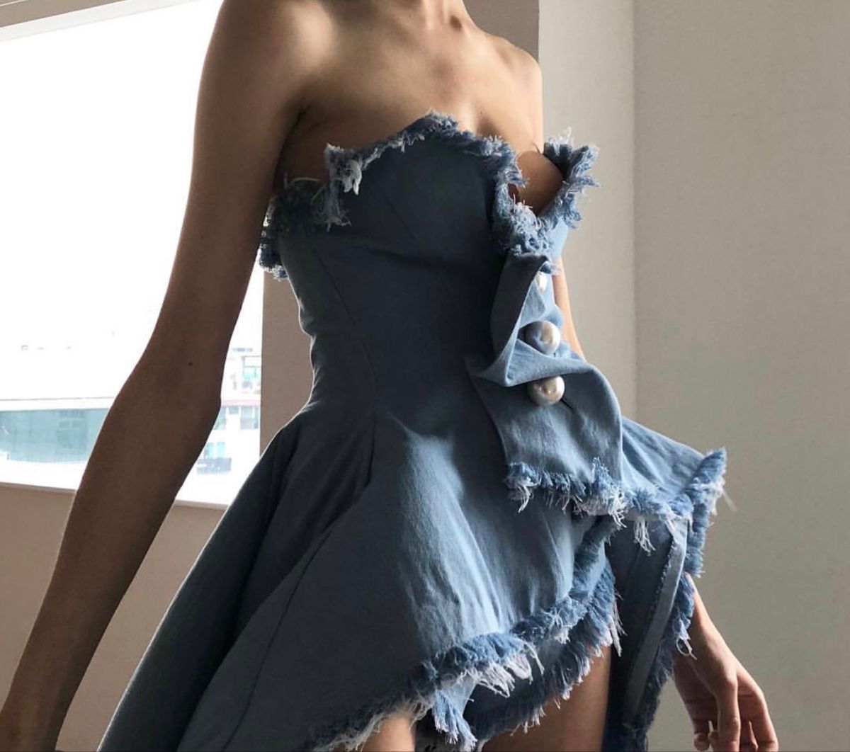 Playful Strapless Homecoming Dress Denim Blue Ruffles A-Line Birthday Dress D0501