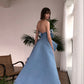 Playful Strapless Homecoming Dress Denim Blue Ruffles A-Line Birthday Dress D0501
