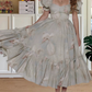 Retro Short Sleeve Prom Dress Gray Floral Ruffles A-Line Evening Dress D0512