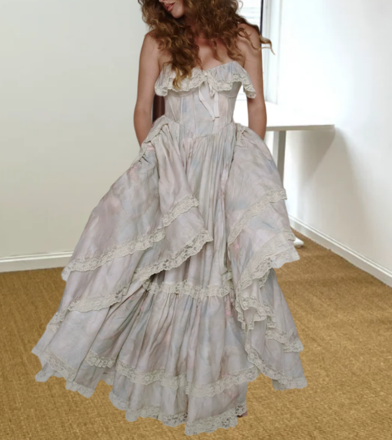 Robe de bal de princesse bustier à volants en satin long, robe de soirée C8117