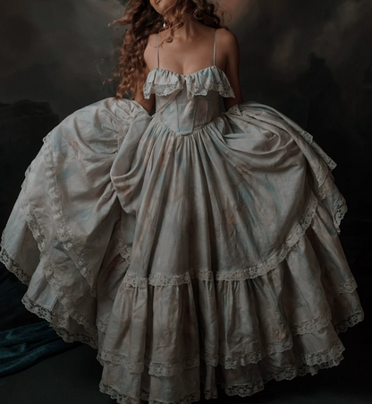 Robe de bal de princesse bustier à volants en satin long, robe de soirée C8117