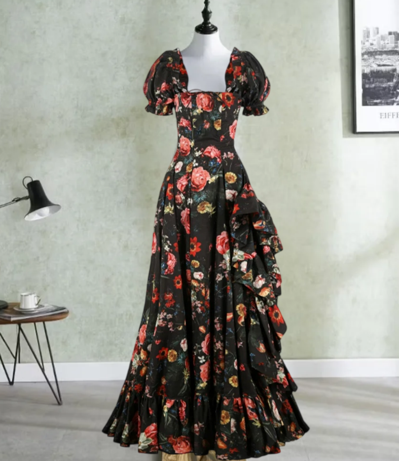 Robe de bal de princesse bustier à volants en satin long, robe de soirée C8117