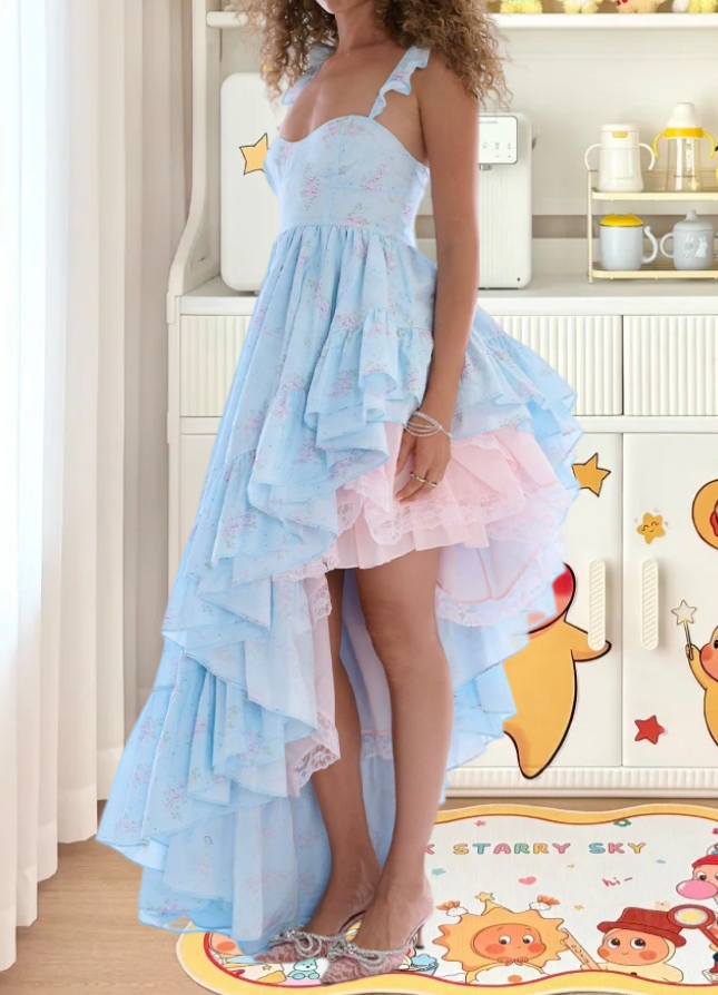 Robe de bal de princesse bustier à volants en satin long, robe de soirée C8117
