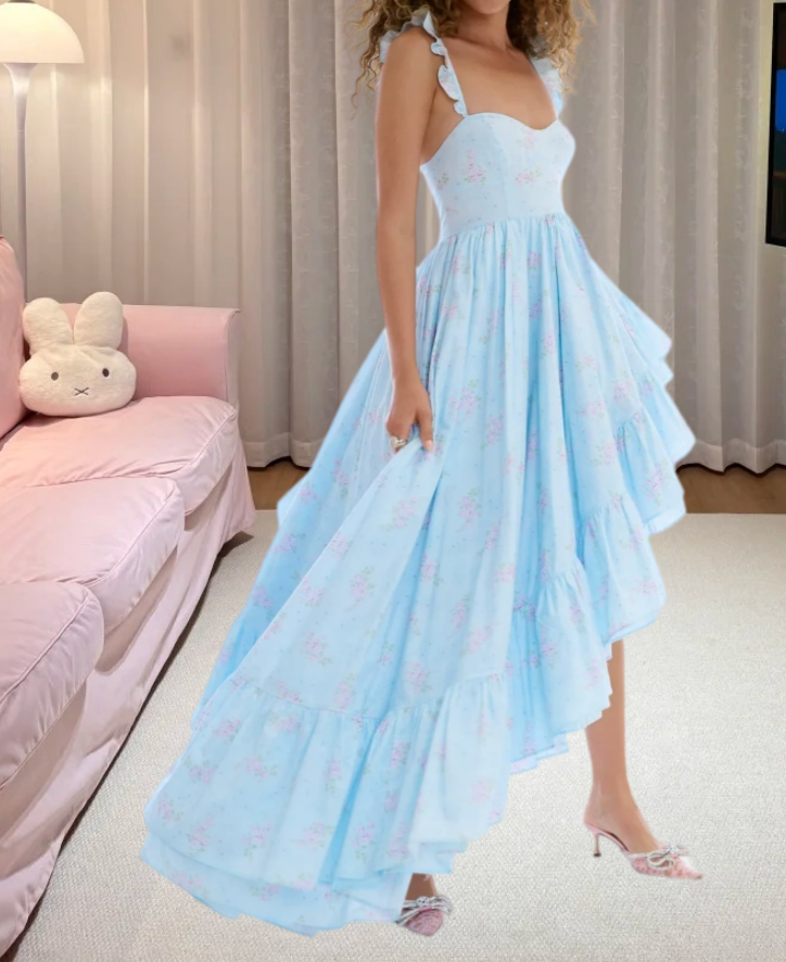 Robe de bal de princesse bustier à volants en satin long, robe de soirée C8117
