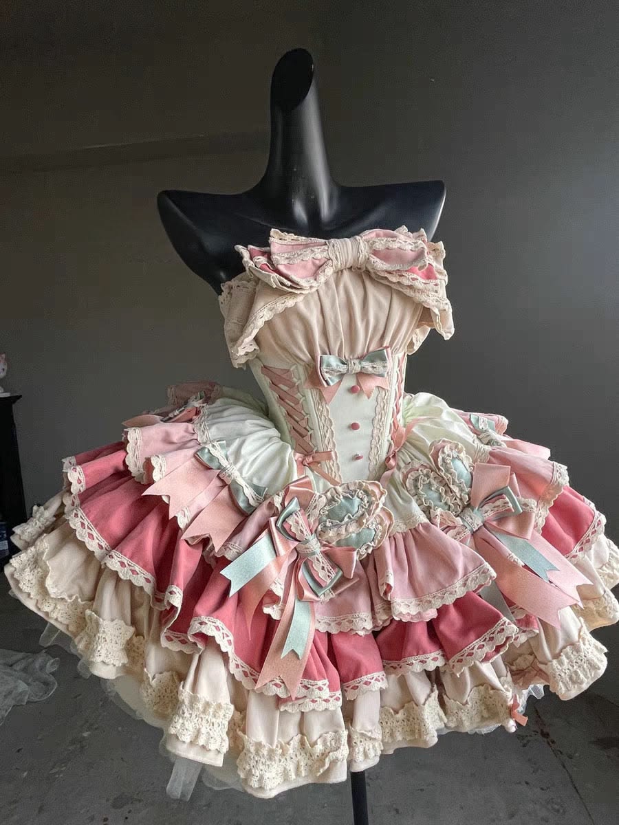 Glam Strapless Bows Homecoming Dress Pink Tiered A-Line Birthday Dress D0518