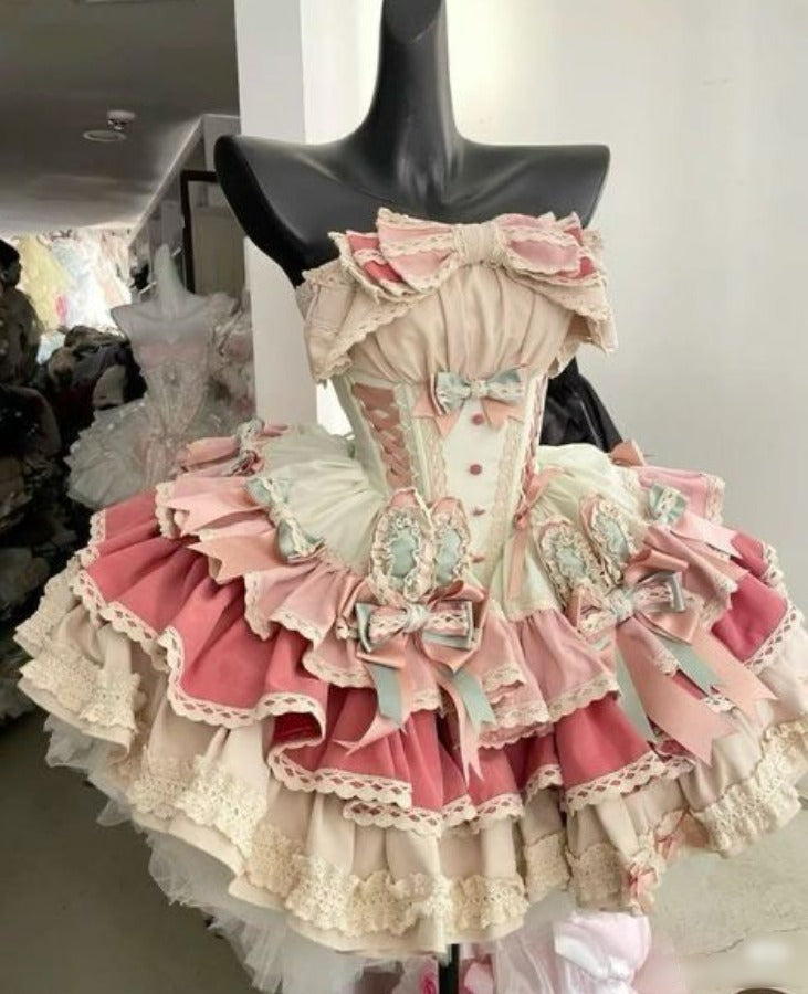 Glam Strapless Bows Homecoming Dress Pink Tiered A-Line Birthday Dress D0518