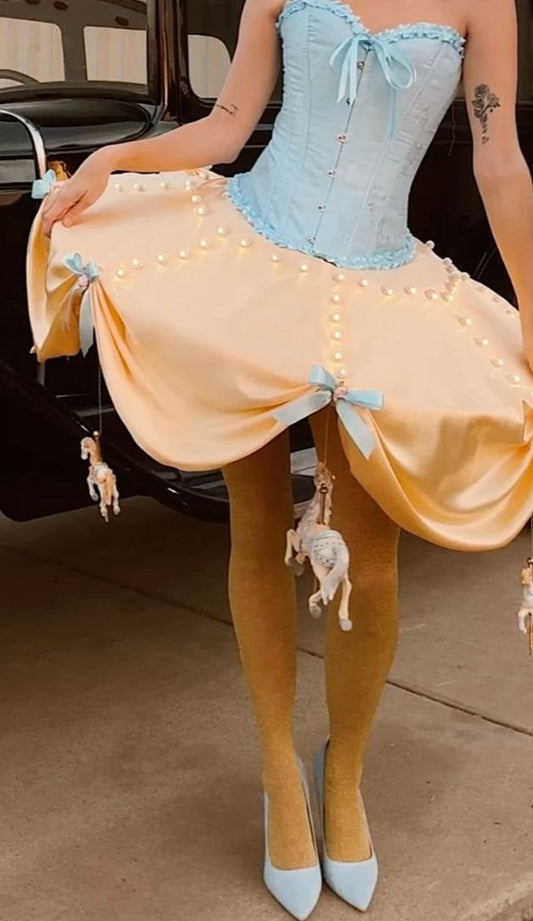 Lovely Strapless Bows Homecoming Dress Pearls A-Line Birthday Dress D0522