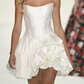 Mini robe de soirée en satin, sans bretelles, sans manches, ligne a, simple, C899