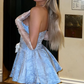 Mini robe de soirée en satin, sans bretelles, sans manches, ligne a, simple, C899