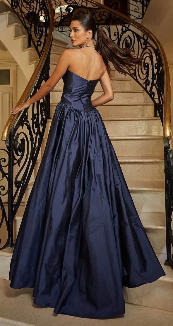 Robe de bal de princesse bustier à volants en satin long, robe de soirée C8117