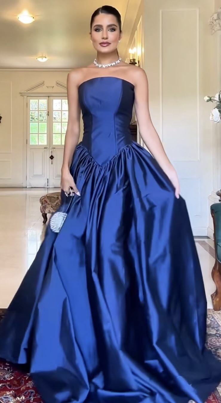 Robe de bal de princesse bustier à volants en satin long, robe de soirée C8117