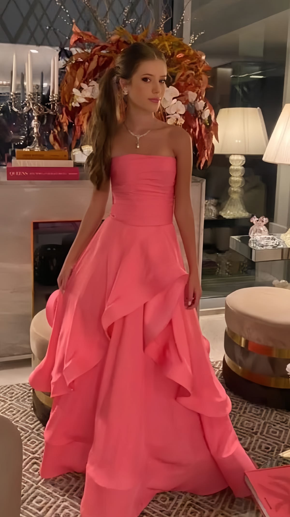 Robe de bal de princesse bustier à volants en satin long, robe de soirée C8117
