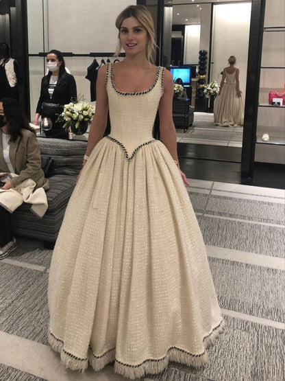 Classical Spaghetti Straps Prom Dress White A-Line Evening Dress D0544