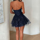 Playful Strapless Blue Homecoming Dress Sequins A-Line Birthday Dress D0553