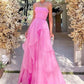 Robe de bal de princesse bustier à volants en satin long, robe de soirée C8117