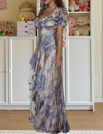 Robe de bal de princesse bustier à volants en satin long, robe de soirée C8117