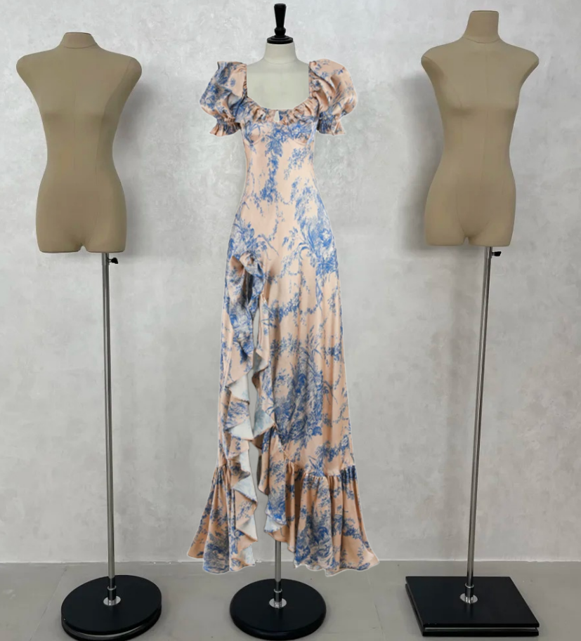 Robe de bal de princesse bustier à volants en satin long, robe de soirée C8117