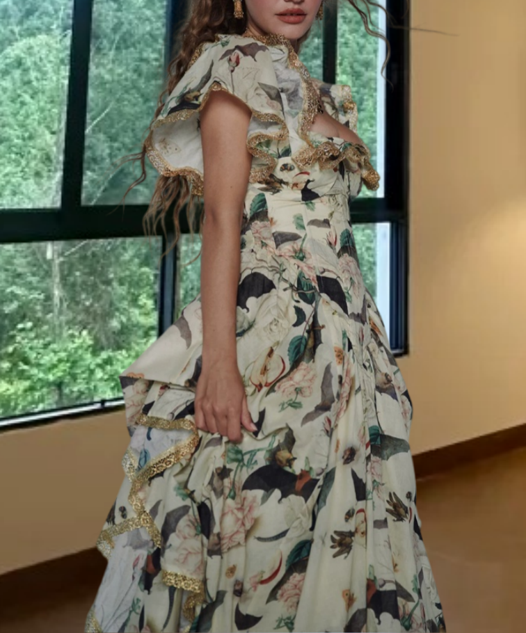 Robe de bal de princesse bustier à volants en satin long, robe de soirée C8117