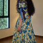 Attractive Square Neck Floral Prom Dress Ruffles Lace Short Sleeve A-Line Evening Dress D0564
