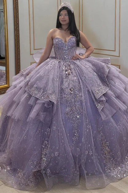 Sexy Ball Gown Purple Quinceanera Dresses Strapless Beading Sweet 16 Dresses D0573