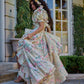Lovely Square Neck Slit Prom Dress Ruffles Floral Short Sleeve A-Line Evening Dress D0576