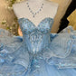 Fascinating Ball Gown Blue Quinceanera Dresses Strapless Appliques Sequins Sweet 16 Dresses D0586
