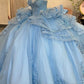 Fascinating Ball Gown Blue Quinceanera Dresses Strapless Appliques Sequins Sweet 16 Dresses D0586