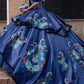 Beautiful Ball Gown Blue Tulle Quinceanera Dresses Strapless Sequins Satin Sweet 16 Dresses D0589