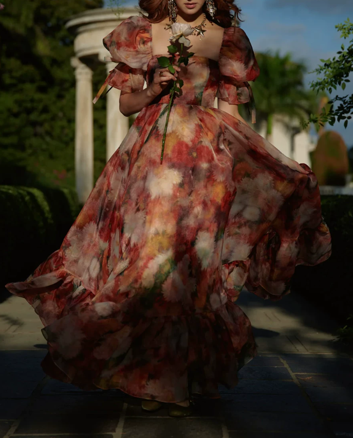 Robe de bal de princesse bustier à volants en satin long, robe de soirée C8117