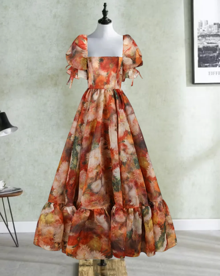 Robe de bal de princesse bustier à volants en satin long, robe de soirée C8117