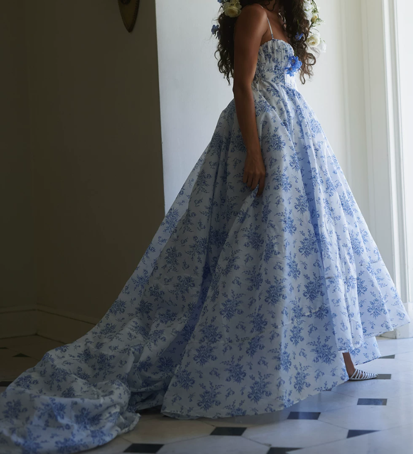 Robe de bal de princesse bustier à volants en satin long, robe de soirée C8117