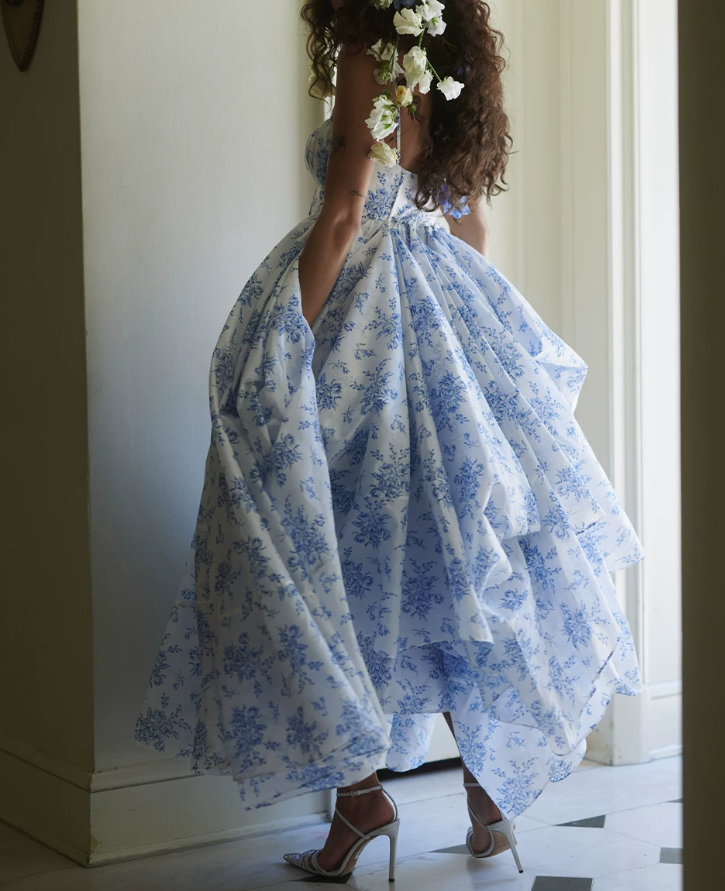 Robe de bal de princesse bustier à volants en satin long, robe de soirée C8117