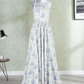 Playful Halter Neck Prom Dress Blue Floral Gathered A-Line Evening Dress D0599