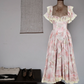 Unique Square Neck Pink Prom Dress Floral Ruffles Short Sleeve A-Line Evening Dress D0600