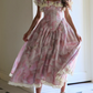Unique Square Neck Pink Prom Dress Floral Ruffles Short Sleeve A-Line Evening Dress D0600
