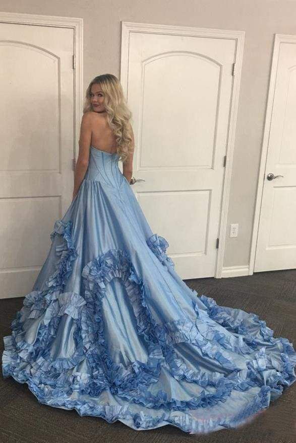 Robe de bal de princesse bustier à volants en satin long, robe de soirée C8117