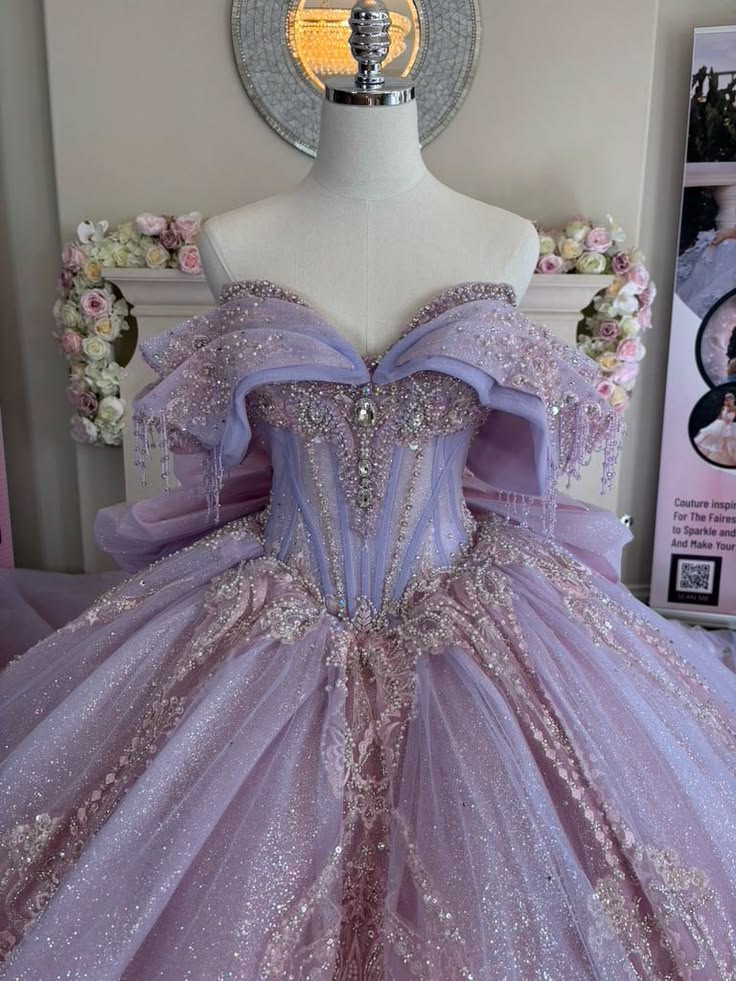 Glamorous Purple Ball Gown Quinceanera Dresses Off The Shoulder Beading Tassel Sweet 16 Dresses D0608