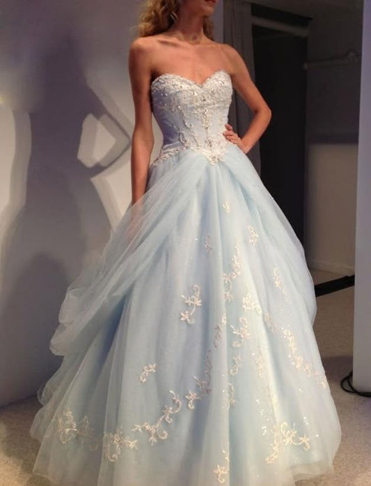 Romantic Strapless Blue Ball Gown Quinceanera Dresses Appliques Sequins Sweet 16 Dresses D0609