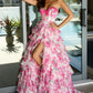 Robe de bal de princesse bustier à volants en satin long, robe de soirée C8117