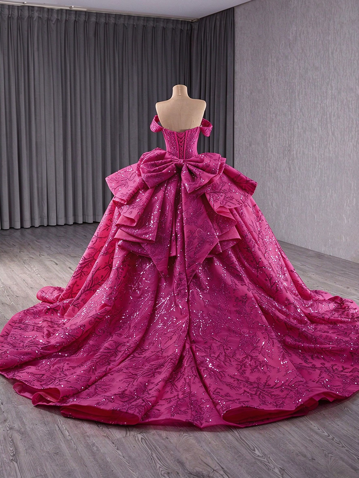 Enchanting Ball Gown Hot Pink Quinceanera Dresses Off The Shoulder Sequins Bow Sweet 16 Dresses D0614