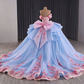 Dreamy Ball Gown Blue Quinceanera Dresses Off The Shoulder Appliques Beading Sweet 16 Dresses D0615